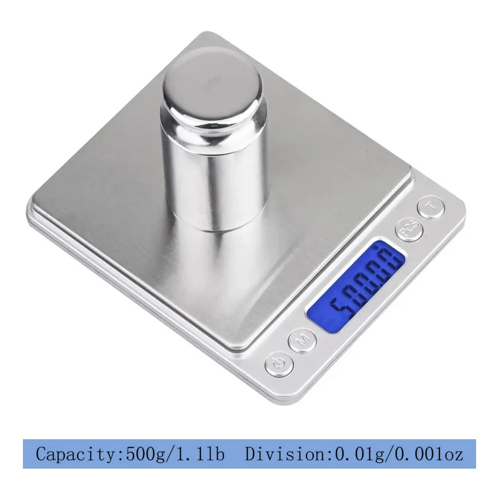 Digital Scale 500g 0.01g Electronic Weight Scales - Jewelry Scale 3kg 0.1g, Kitchen Balance with 2 Trays LA-AA95