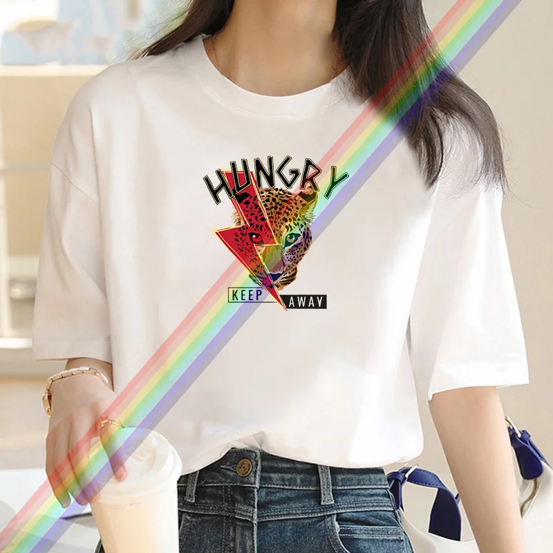 Marca de luxo dos desenhos animados leopardo impressão camiseta para as mulheres verão vintage unisex oversized camiseta y2k topo manga curta para mulher