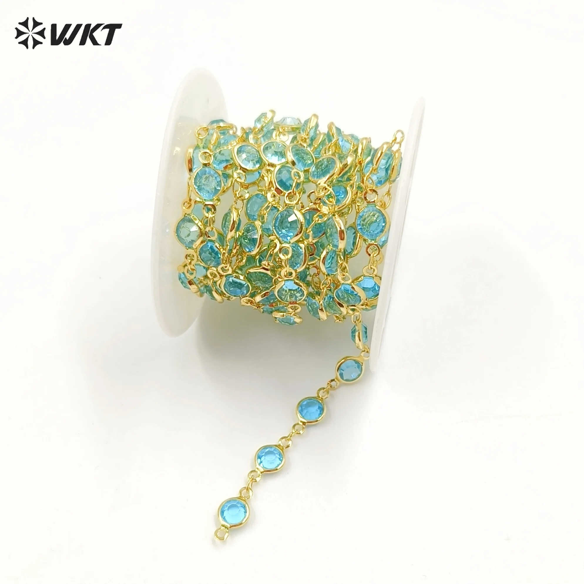 WT-RBC230 Exquisite And Trendy Blue Crystal Beads 18k Gold Plated Two Size For Choose Long DIY Chain Jewelry Finding