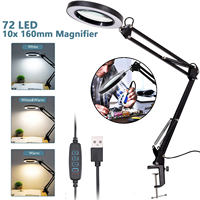 72LED 10X NEW Illuminated Magnifier USB 3 Colors LED Magnifying Glass for Soldering Iron Repair/Table Lamp/Skincare Beauty