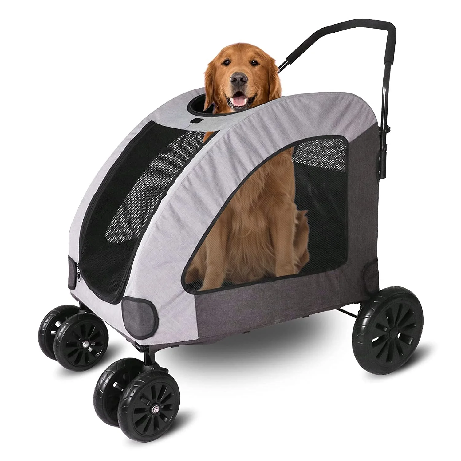 4 Wheels Luxury Folding Large Pet Trolley Pet Stroller Dog Carrier Detachable Travel Big Dog Stroller up to 120 Lbs Foldable