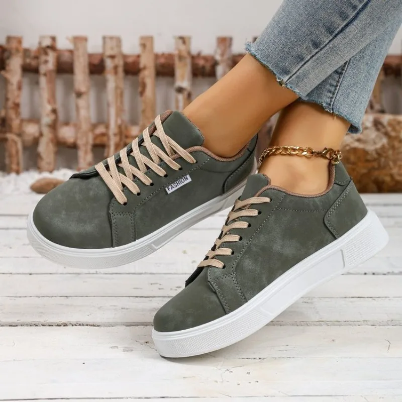Nouvelles baskets à plateforme pour femme, à bout rond, à lacets, antidérapantes, basses, pour l'automne