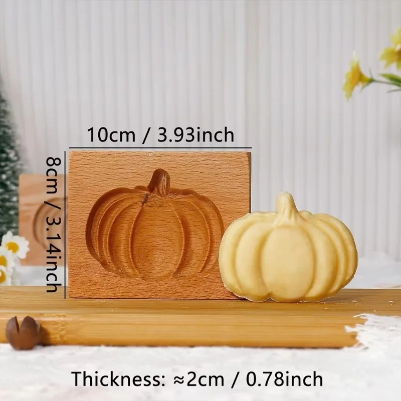 Wooden Cookie Mold Press for Baking, 3D Carved Beechwood Gingerbread Stamp, Halloween Pumpkin Ghost Embossing Cookie Cutter Mold