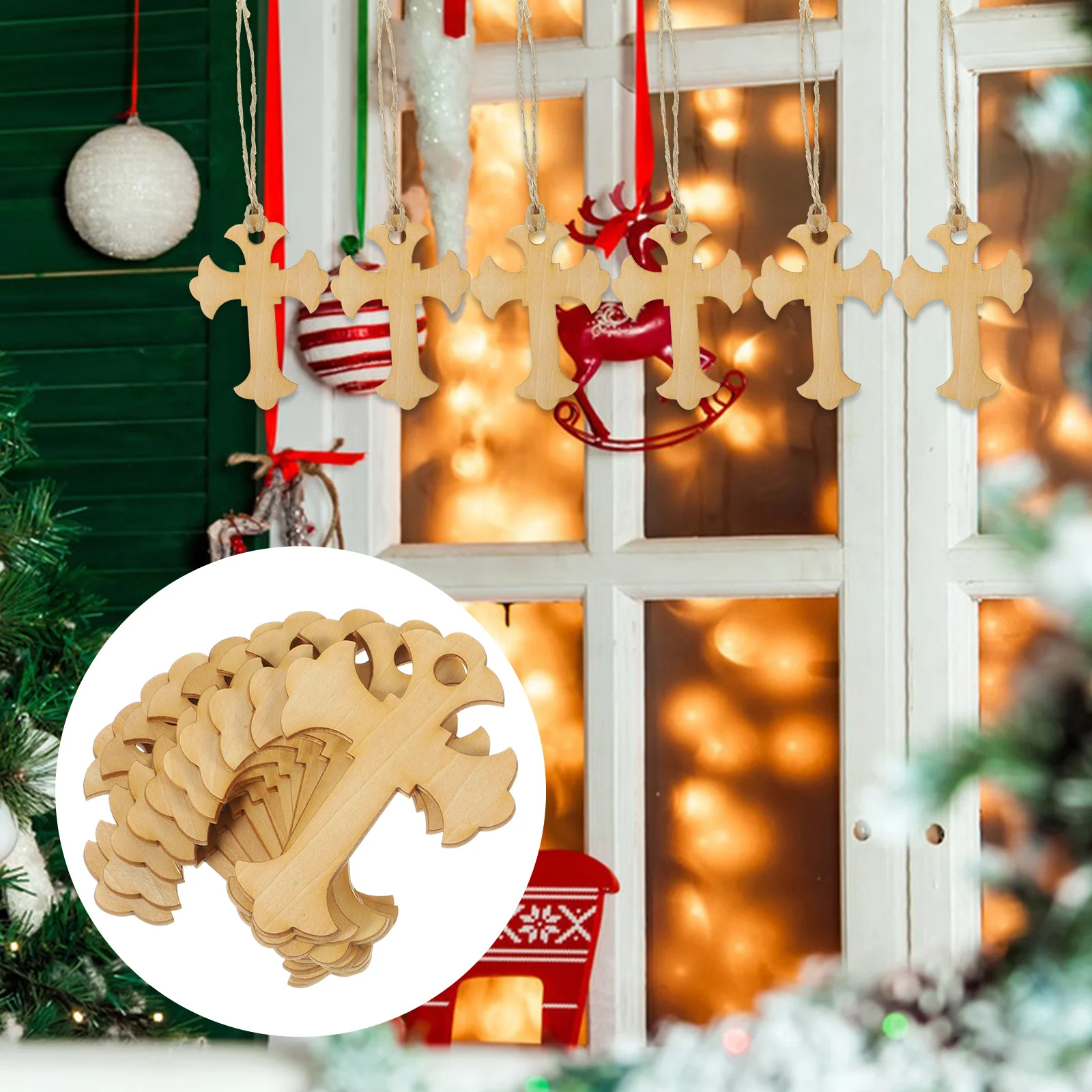 

50Pcs Blank Wood Cross Pendant Unique Design Desktop Ornaments Rustic Style Xmas Tree Decoration Wooden Cross Wall Decor