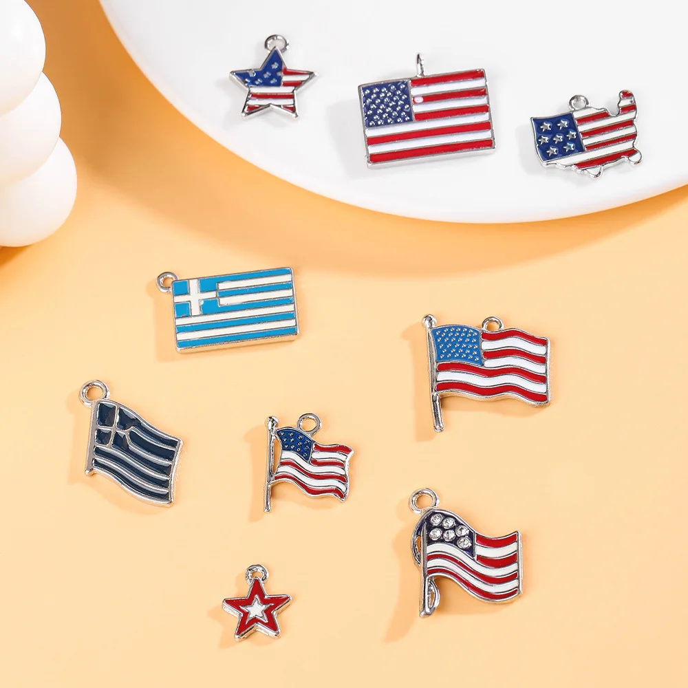 

National flag pendant, five-pointed star oil drip DIY jewelry accessory, personalized and fashionable clothing accessory alloy