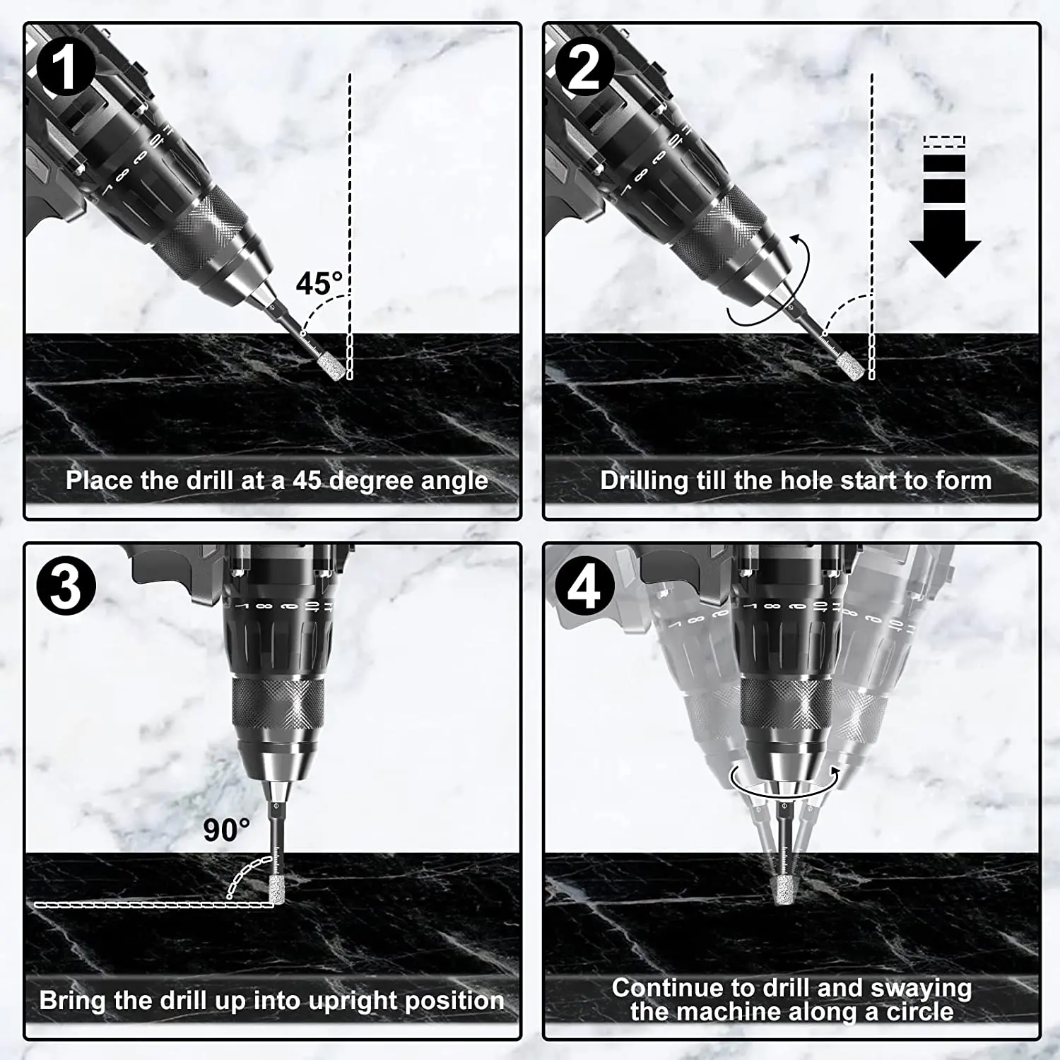 ชุดดอกสว่านเพชรแห้งสีดำ6ชิ้นสำหรับ keramik marmer เซรามิกหินแกรนิต Batu kaca วัสดุแข็ง5/6/8/10/12มม.