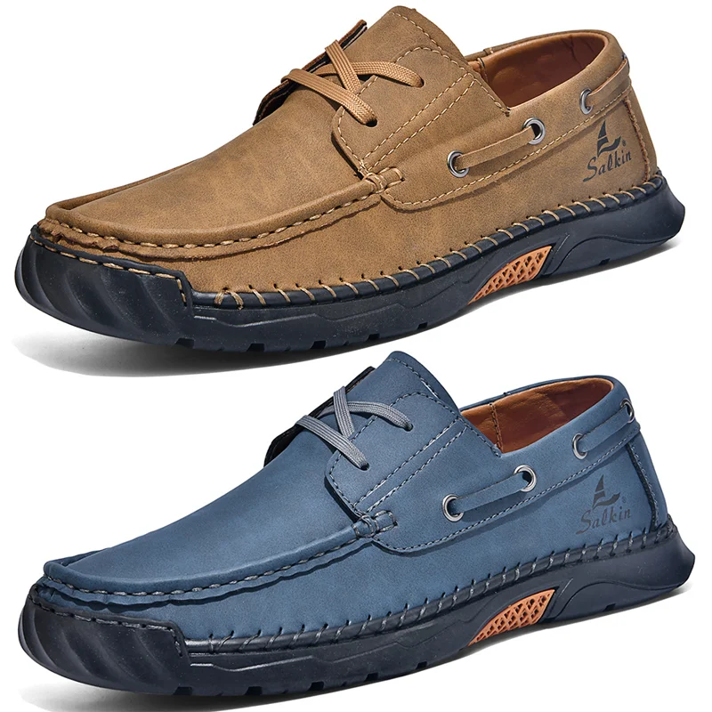Fashion Mens Leather Soft Sole Handcrafted Bean Shoes Breathable Slip On Comfort Italian Driving Casual Daily Loafer Footwear