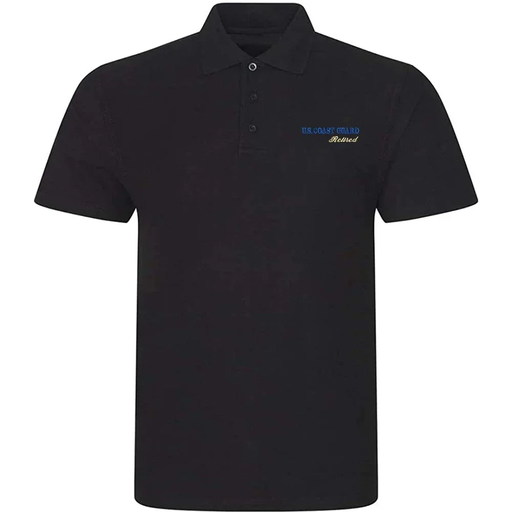 Lyprerazy Men's Casual Polo Shirt US Coast Guard Retired Embroidered Short Sleeve Golf Polo-Shirt