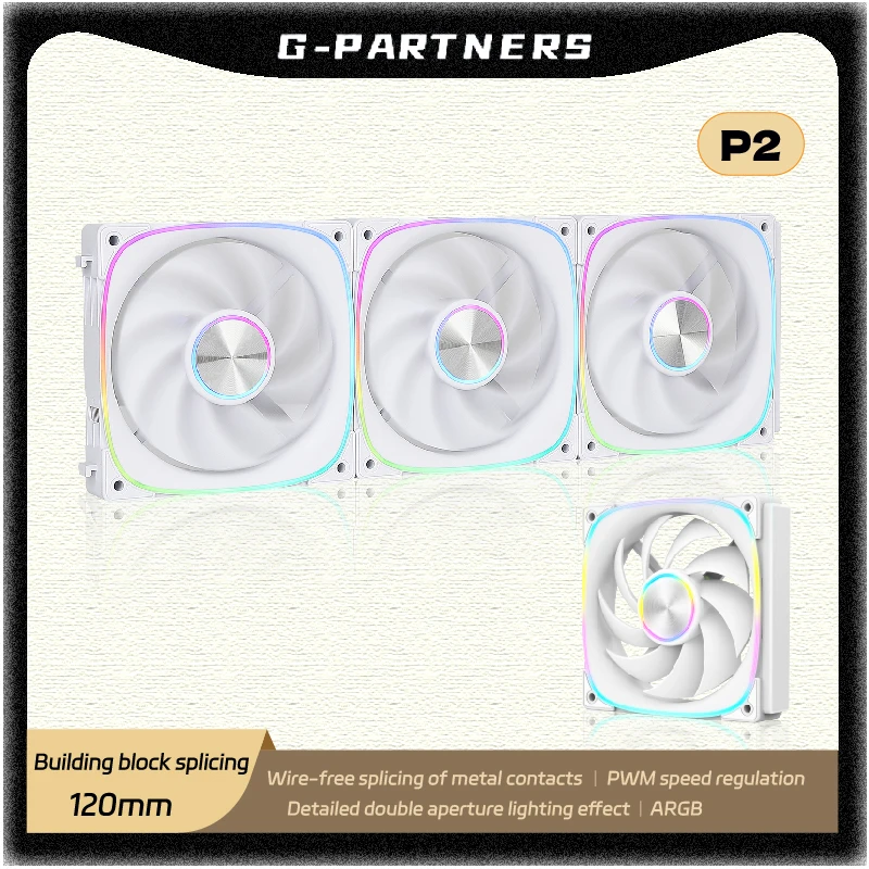 G-PARTNERS Interstellar P2 Building Block Fan Triple ARGB PWM PC Fan 12cm Desktop Computer Metal Contacts Wireless Splicing Fan