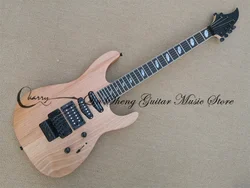 7-string electric guitar, matte mahogany body, maple wood, black tremolo bridge, two-track pickup