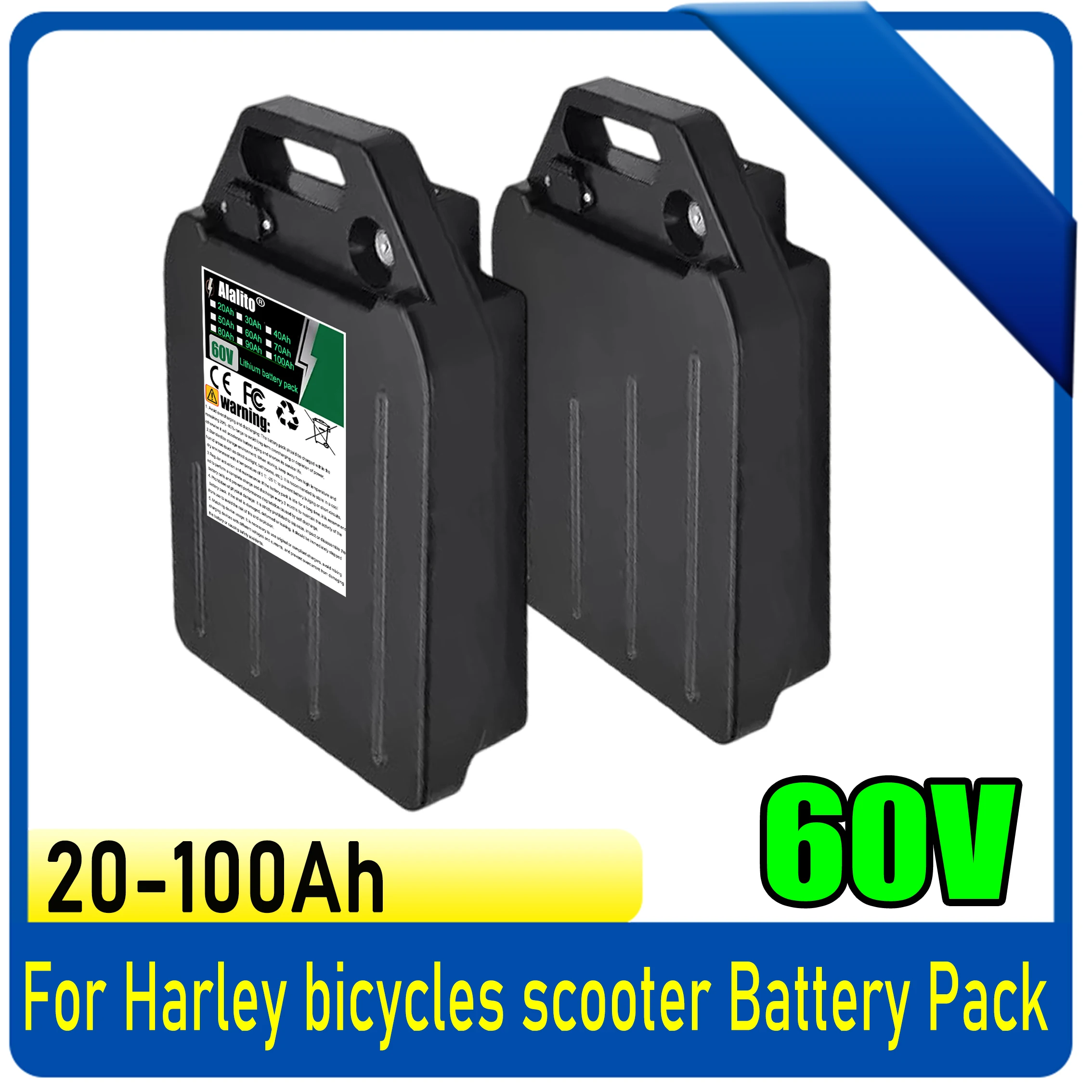 Scooter Original 60V 20Ah-100Ah  Lithium Battery Pack With 30A BMS For E-Two Wheeler Motorcycle Cell