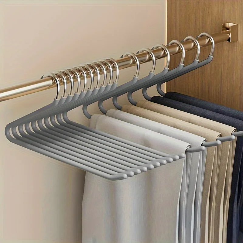 

10Pcs Seamless Trouser HangerNon-Slip Metal Shirt Trouser Hook Hanger Open Pant Coat Hanger Wardrobe Organzier Clothes Rack