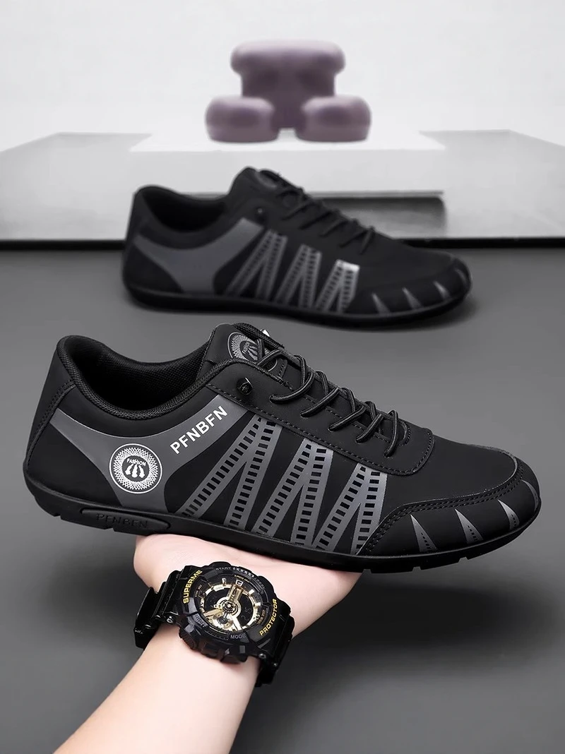 

Agan Men's Shoes 2026 New Summer Black Casual Sports Running Shoes Soft Bottom Leather Surface Waterproof Trendy Shoes
