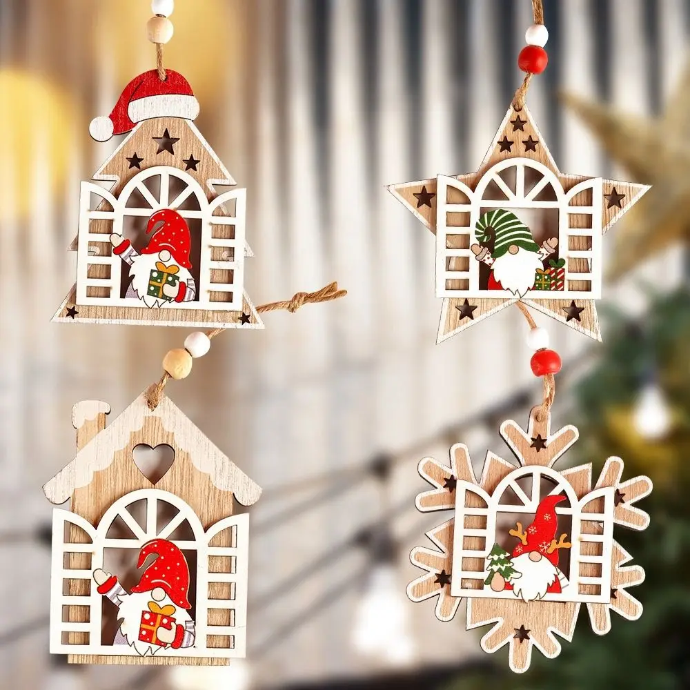 Sneeuwvlok Houten Huis Gezichtsloze Hanger Kerstman Holle Huis Gezichtsloze Man Hanger Pentagram Ster Kerstversiering Nieuwjaar