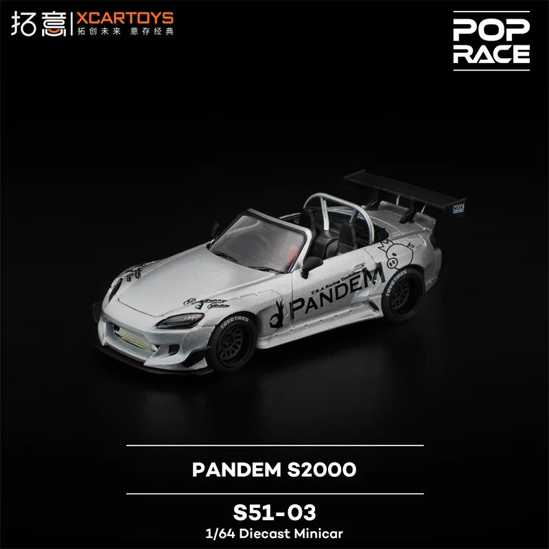 Xcartoys x POP RACE 1:64 PANDEM S2000 Silver Die-Cast Car Model Miniature Gifts