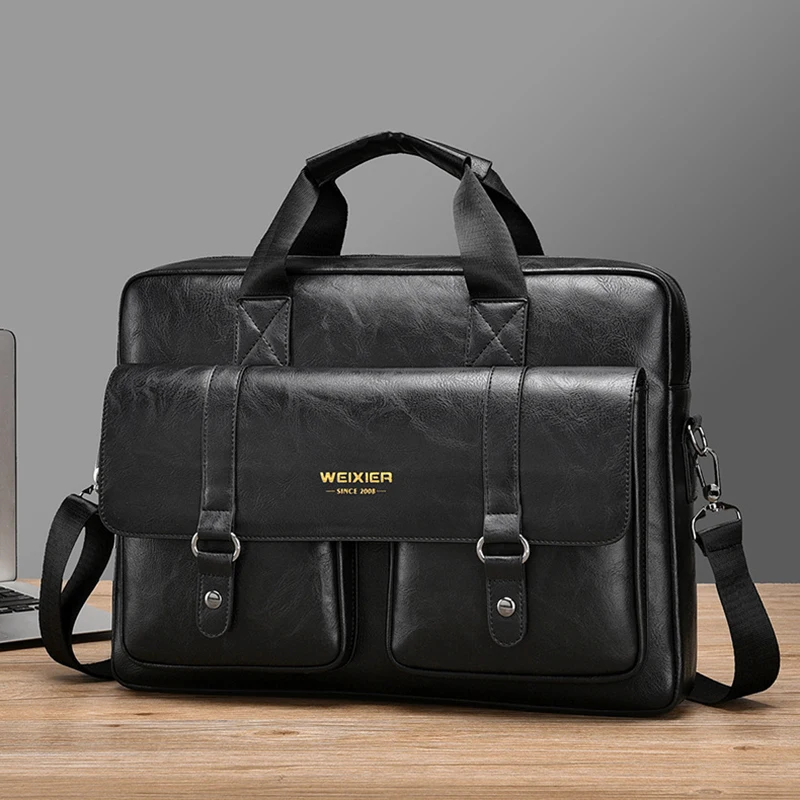 Men'S Vintage Briefcase 15.6 Inch Laptop PU Leather Shoulder Executive Business Messenger Office Portable Document Bag Male