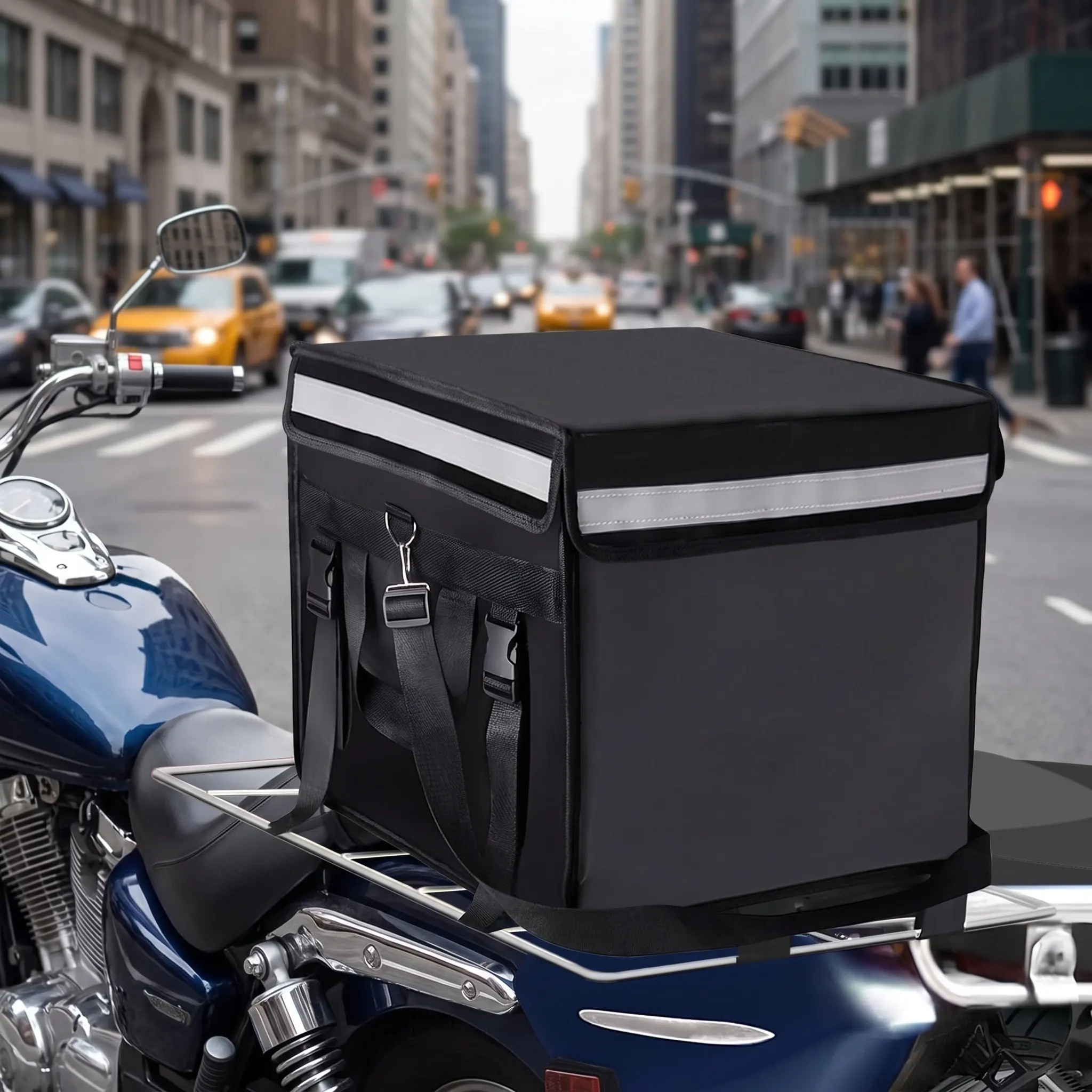 Insulated Food Carrier Rear Rack Motorcycle Rear Luggage Rack 40x30cm Metal Delivery Food Box Holder Grid Tray