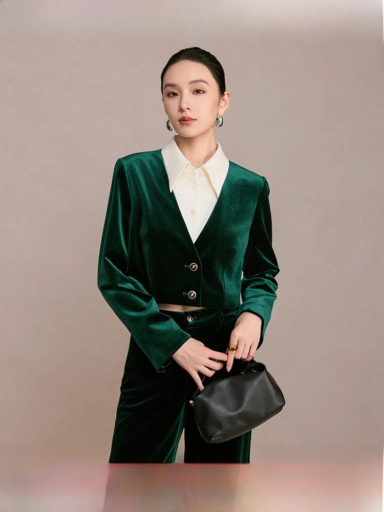 

Ele ort Velvet Ne Jaet Women's Elastic Silk Velvet Top Vintage Sle Spring Autumn New Arrival by Mandisi