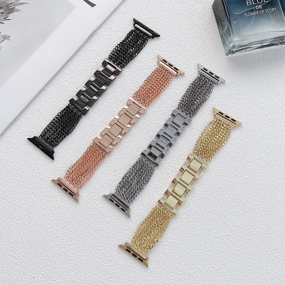 Metal Strap for Apple Watch Band 44mm 40mm 45mm 41mm 42mm 38mm 49mm Chain link wristband iWatch Series Ultra 8 7 6 5 4 3 SE Band