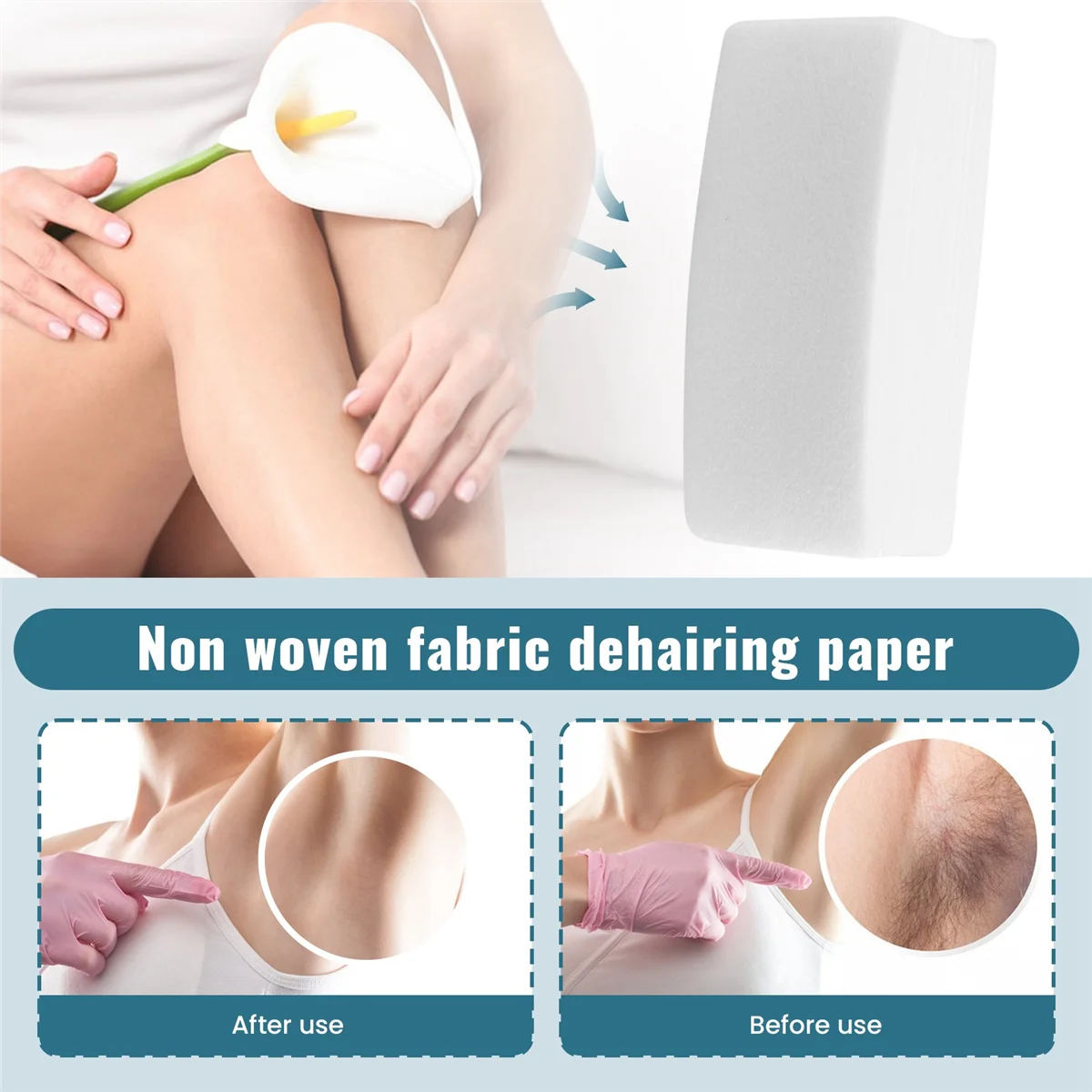 EIEI  100 Pcs/Set Depilatory Papers Nonwoven Cloth for Face Neck Arm Leg Body Hair Removal Wax Paper