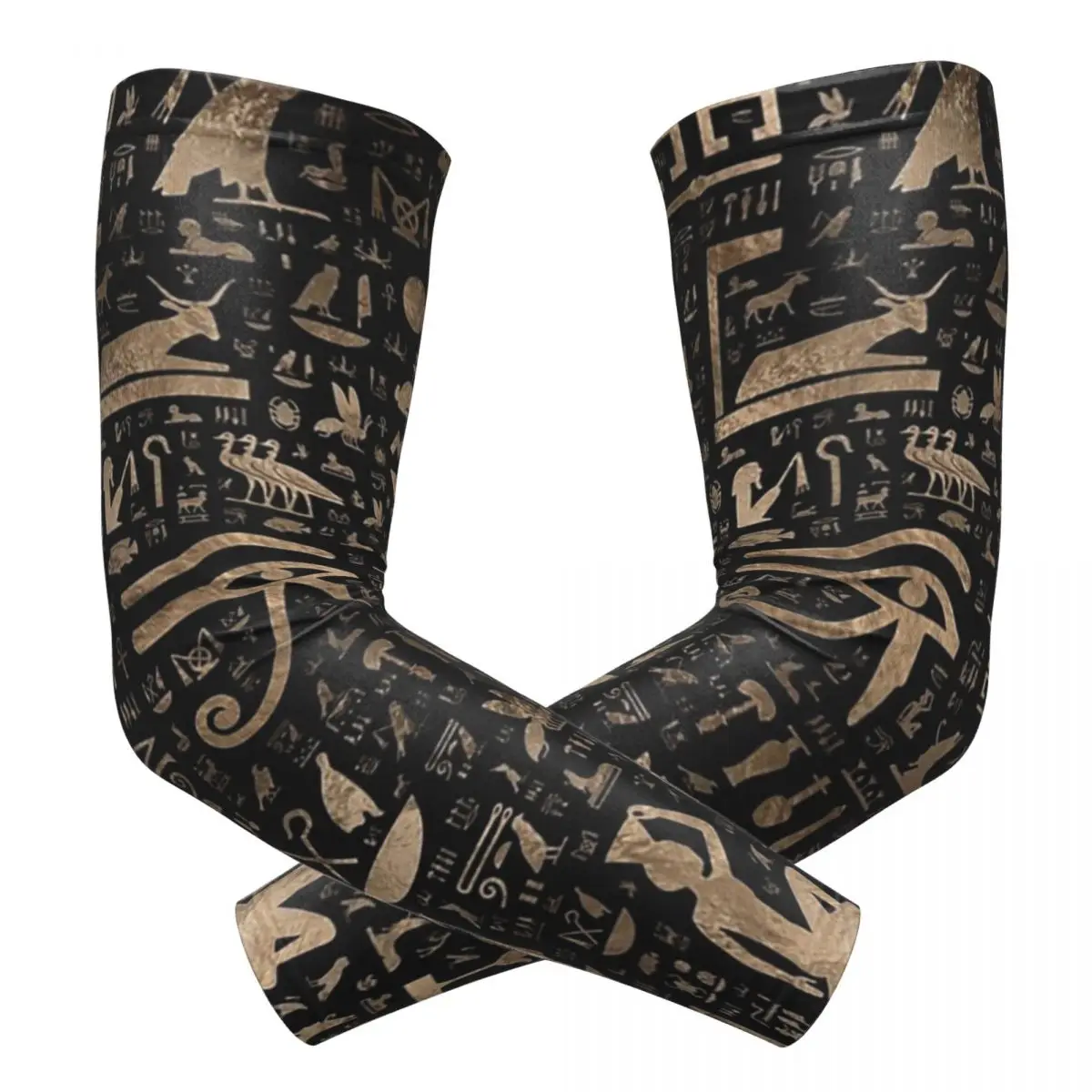 

Древние египетские иероглифы - черные и золотые нарукавники для улицы, защита от солнца и ультрафиолета, летние велосипедные татуировки, рукава