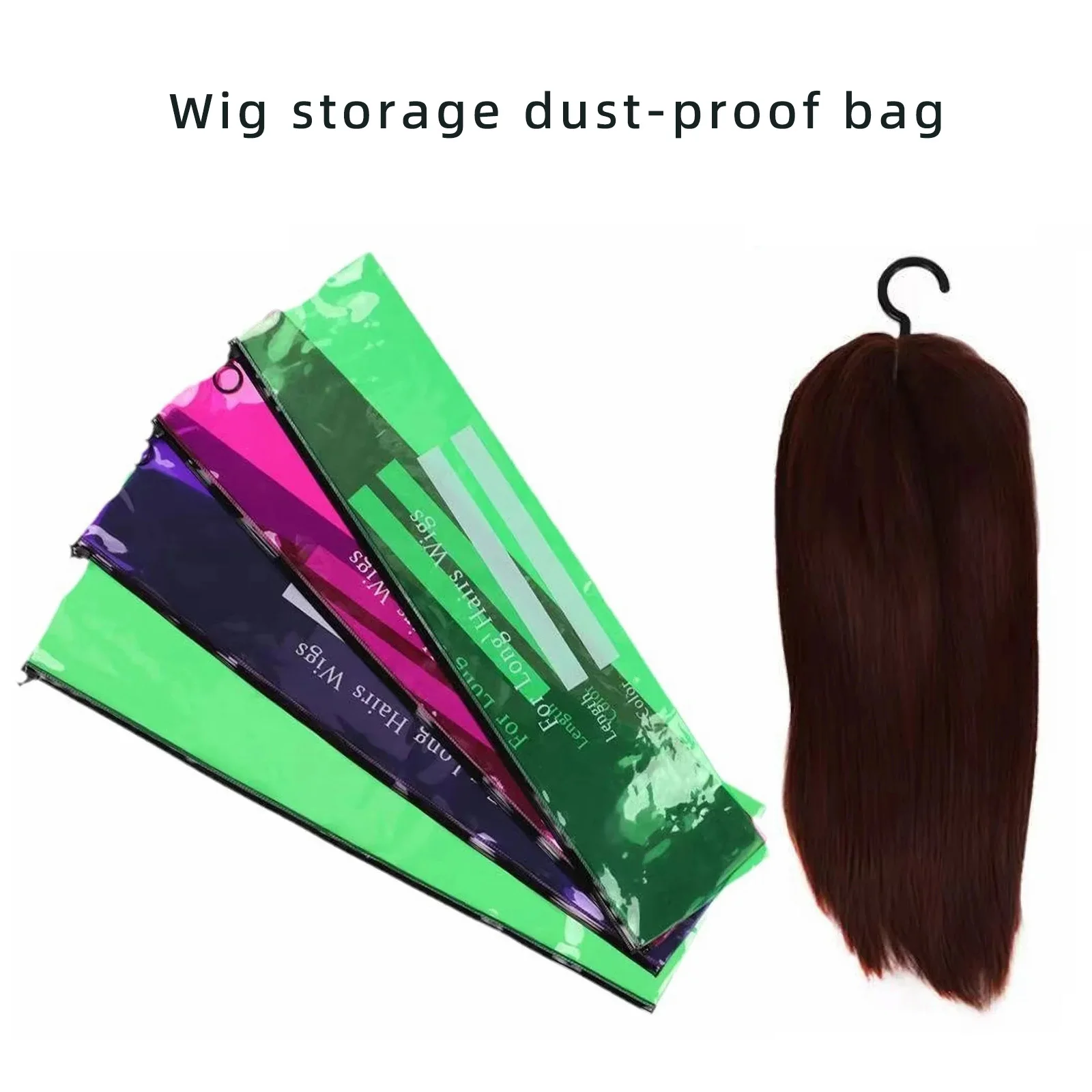 Colored PVC Wig Protect Bag Waterproof Hair Extension Storage Bag Salon Barber Hanging Zipper Wig Bag Wig storage dust-proof bag