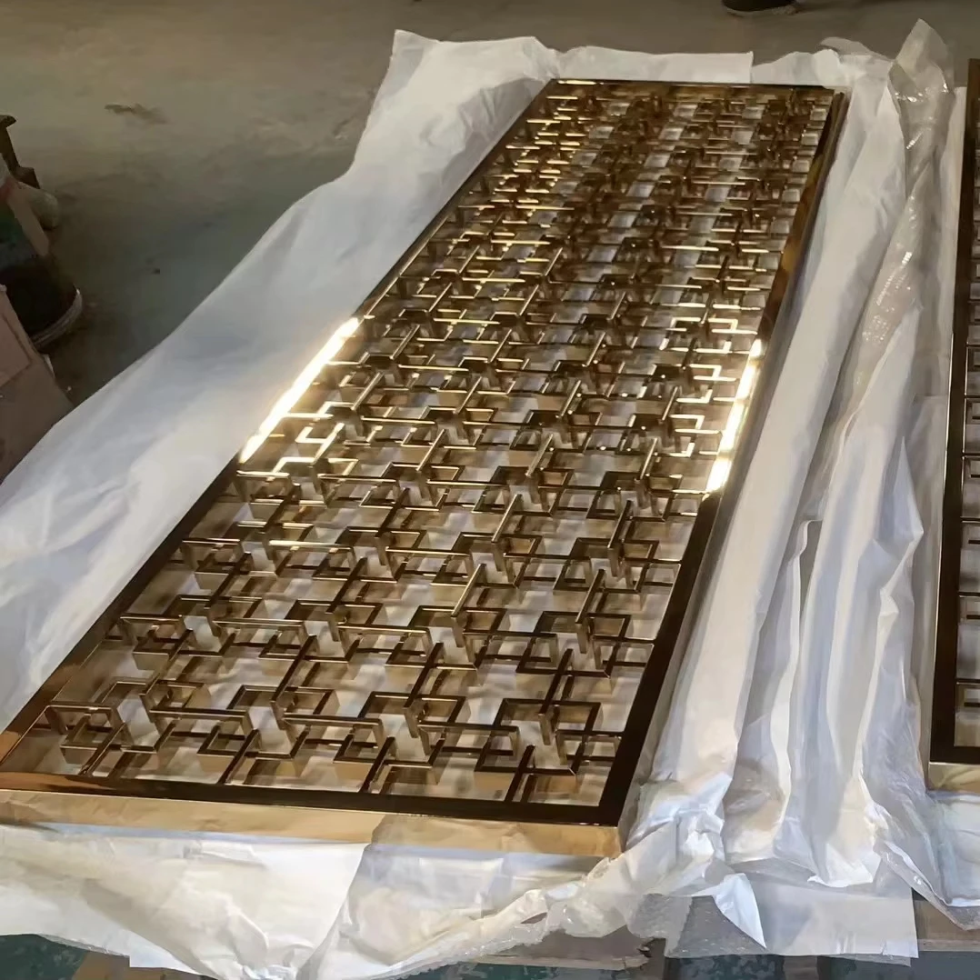 Homedeco Square Knot Factory Price Gold-Plated Decorative Laser Cut Metal Box-frame Structure Art Deco Screens Room Dividers