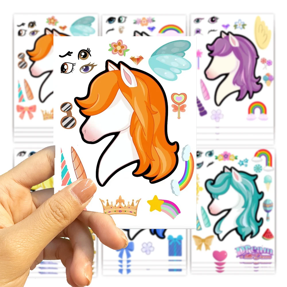 8 Sheets Kids DIY Craft Stickers - Make A Unicorn Face Assemble Puzzle Stickers for Girls & Boys RecordingYourLife Store