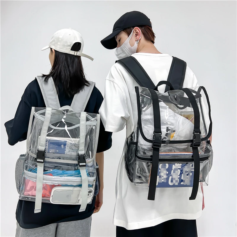 

Transparent Backpack Women PVC Material Travel Bag Flap Large Capacity Leisure All-match Men Backpack Wholesale