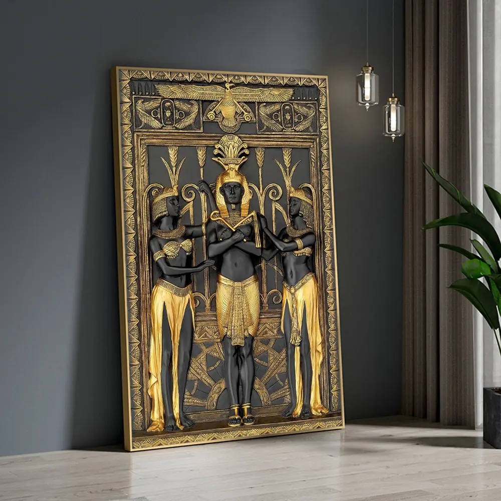 Ancient Egyptian Pharaoh  Maidens Art  D Black Gold Canvas Prints for Wall Decor