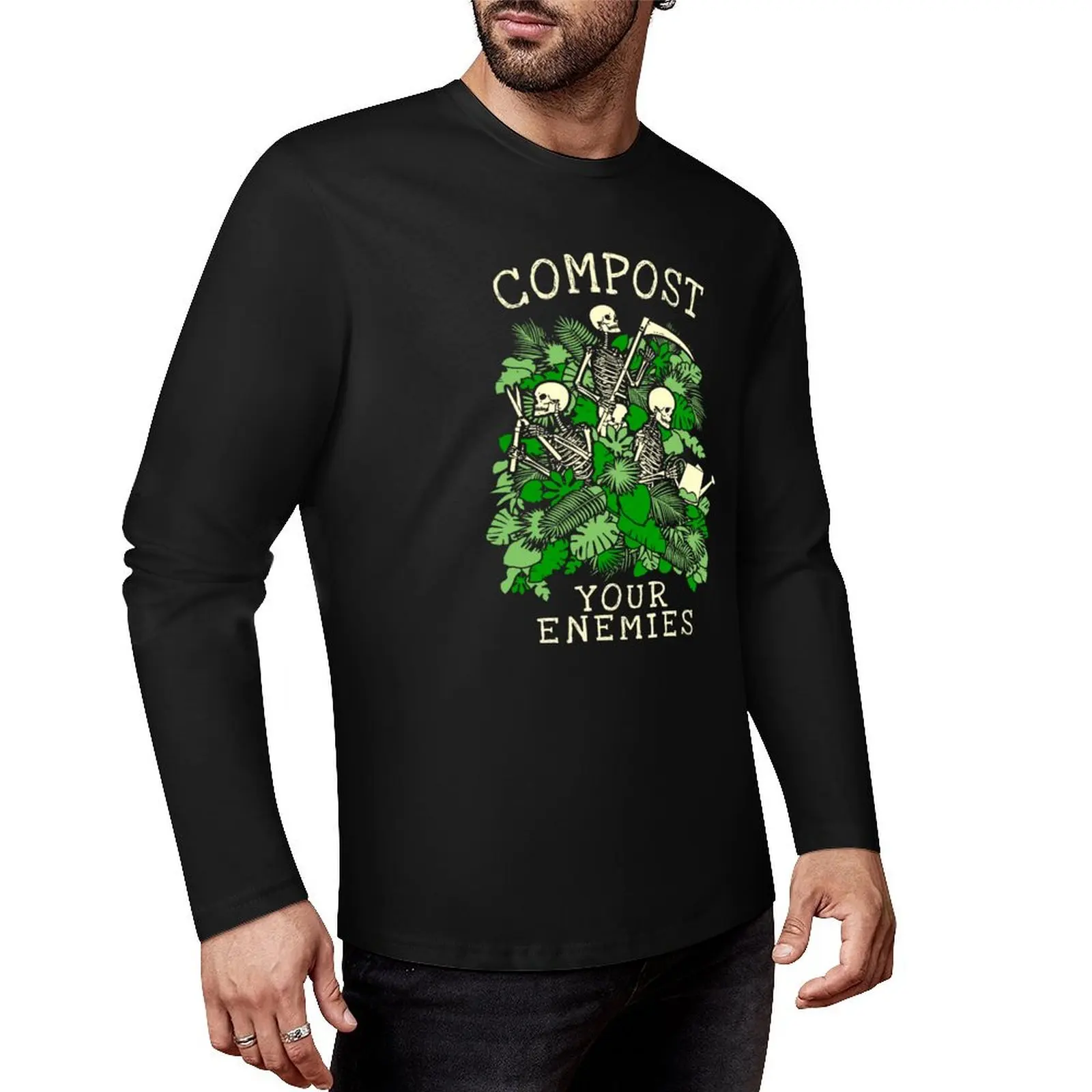 

Compost Your Enemies Funny Gardening Goth Skeleton Gardener Long T-Shirt cute clothes t shirt men