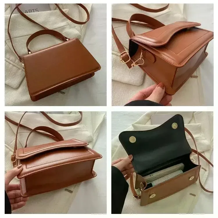 Hochwertige PU-Leder-Handtasche, Damen-Umhängetasche, einfarbig, Schultertasche, Crossbody-Tasche, kleine Tragetasche für Damen und Mädchen – Detail 7