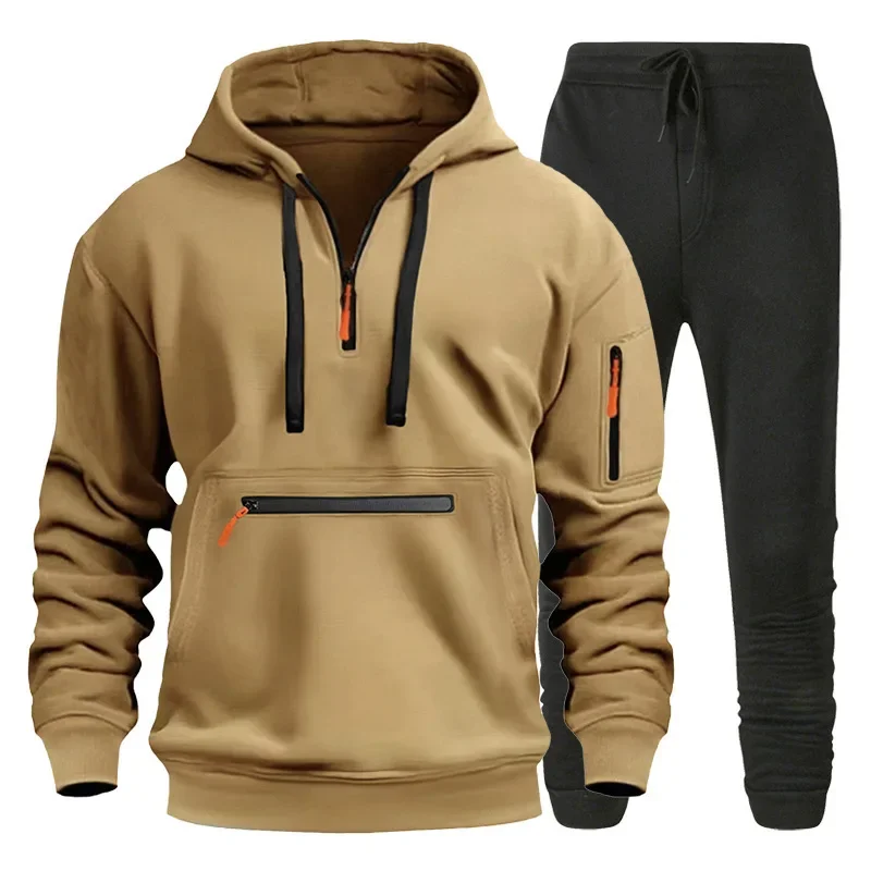 

Men's pullover hooded sweatshirt + sweatpants two-piece set for autumn and winter fashionable fitness jogging casual wear