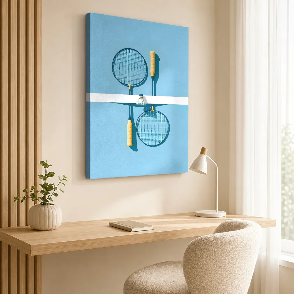 Badminton Rackets And Shuttlecock Still Life Canvas Painting Poster Personalized Sports Portrait Canvas Wall Art for Gym Decor