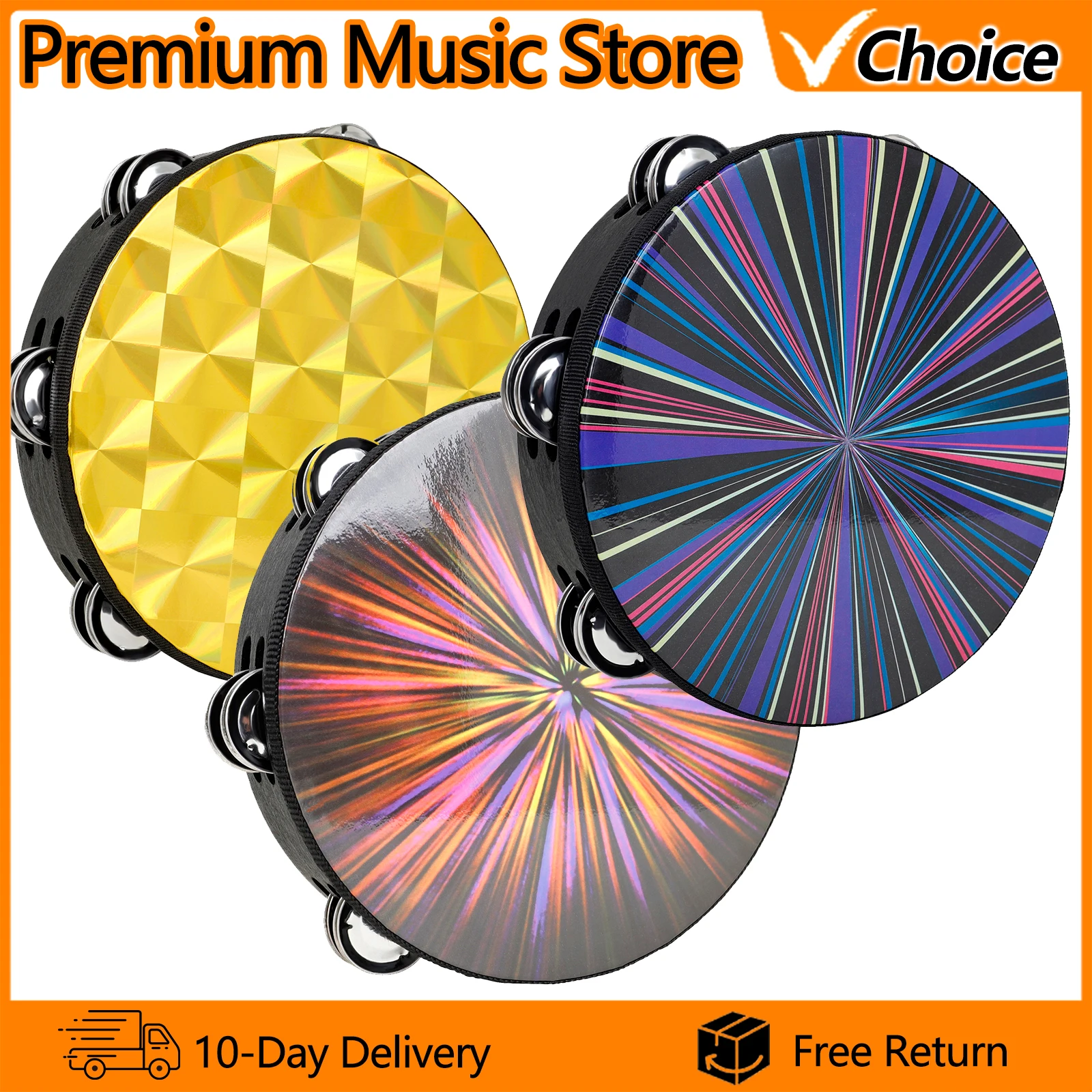 Early Musical Instruments 8 Inches Tambourine Percussion For Kid Color Sound Cognition Education Rattle Jingle Enlightenment