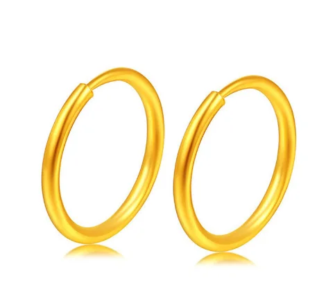 

24k pure gold earrings for women 999 real gold hoop earring round circle earrings 10mm 12mm