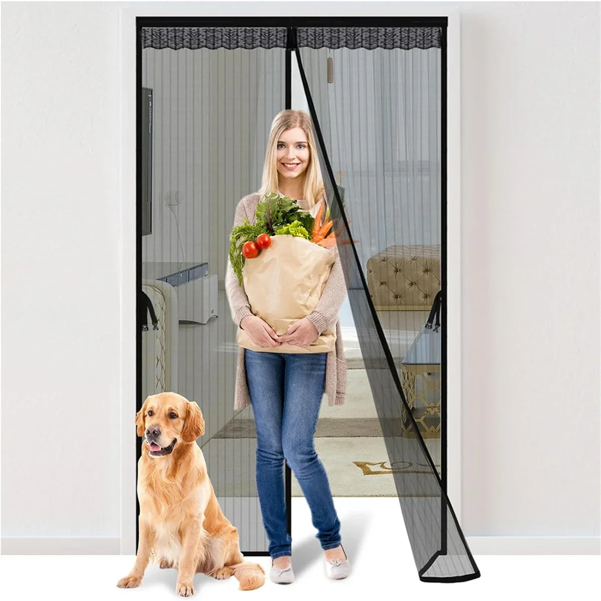 Magnetic Mesh Curtain with Magic Tape Soft Mosquito-proof Gauze Door Screen Window Household Partition Magnet Self-priming Mesh
