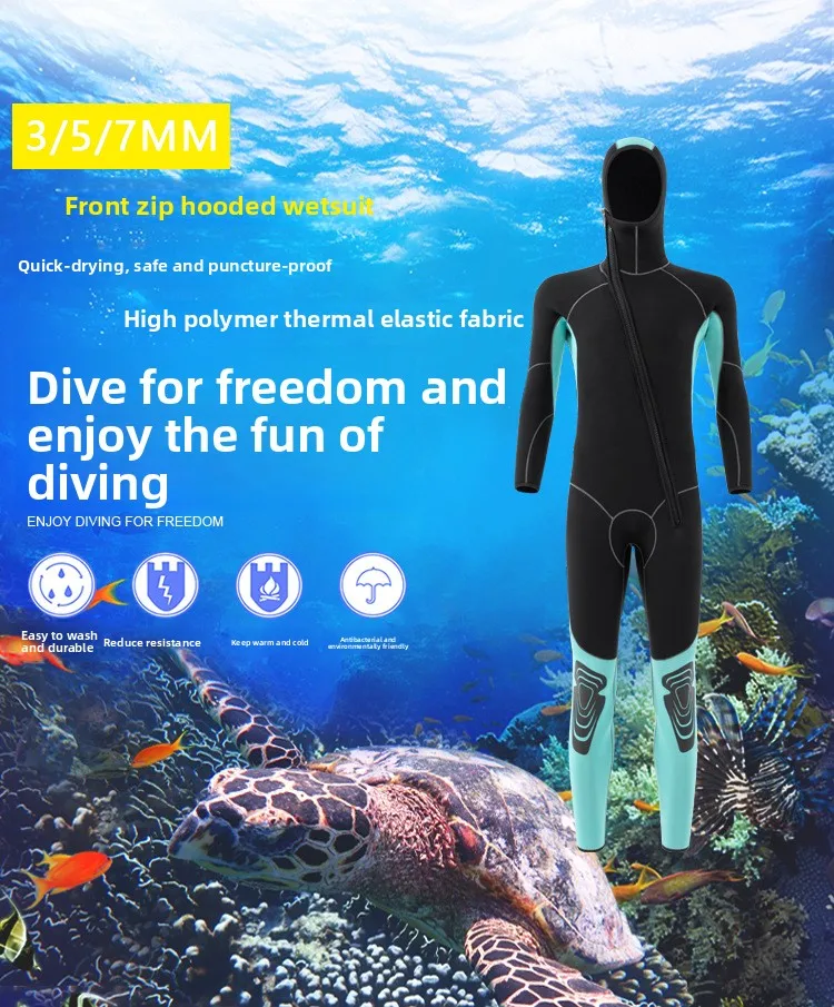 

Мужской гидрокостюм с капюшоном 7/5/3 мм, теплый зимний купальник, костюм для холодного и влажного серфинга, цельный женский гидрокостюм для подводного плавания