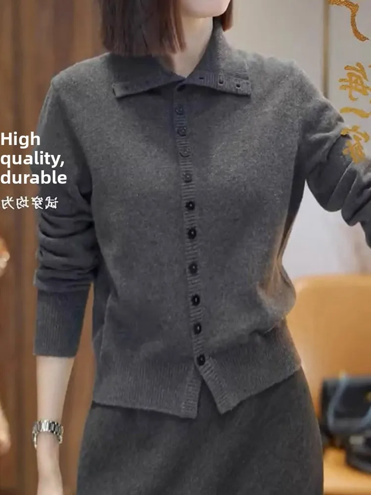 

Pure Color Single-Button Knitted Long-Sve Cardigan Casual Faionable Leisure Sweater Korean Sle Commute Wind Button Design