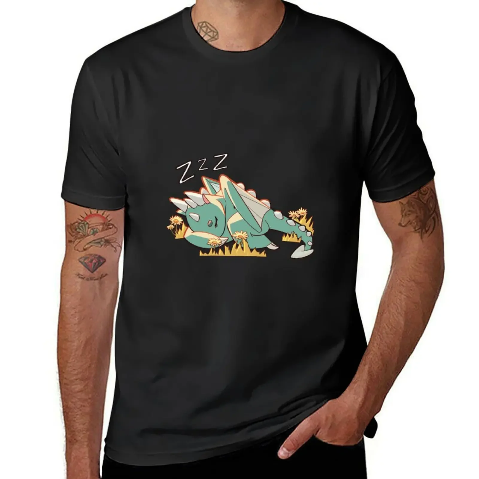 Sleeping Spark the Dragon- Detailed T-Shirt vintage clothes graphic tee shirt summer top mens graphic t-shirts big and tall