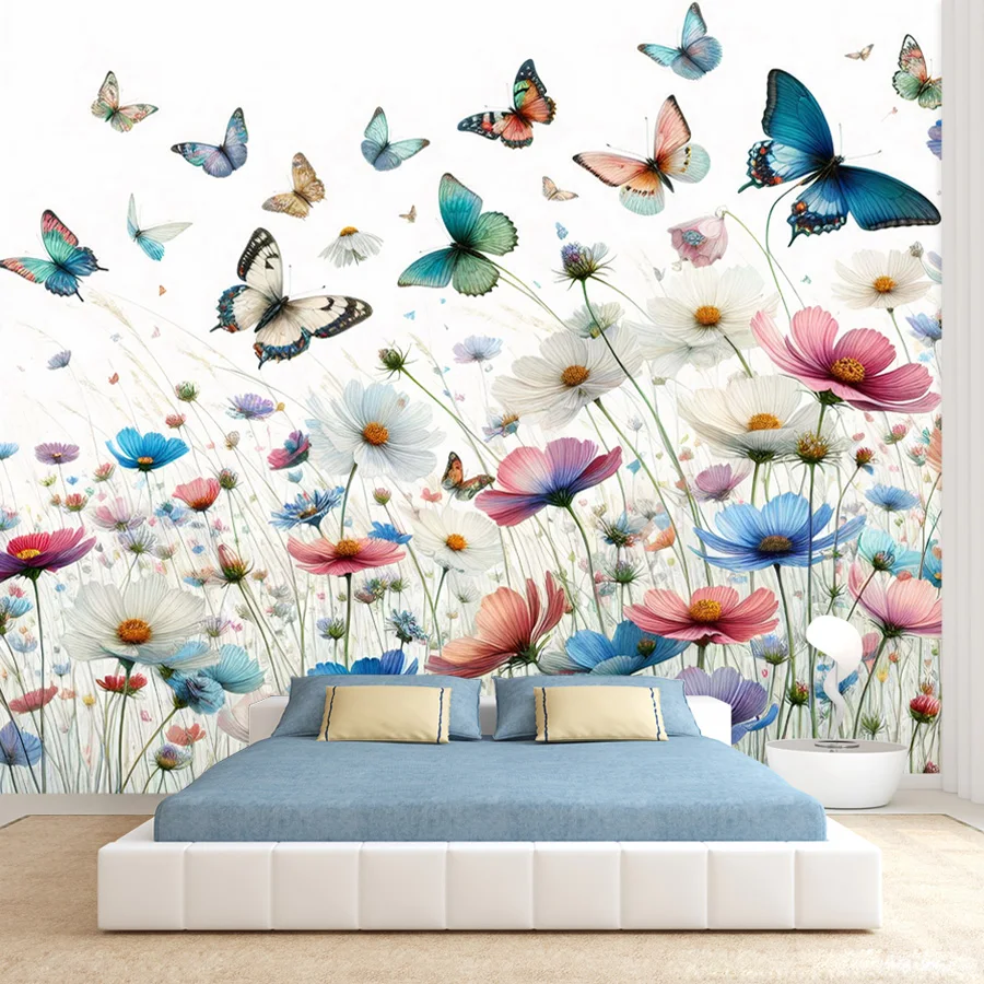 9+, Self Adhesive Optional, Natural Botanical Wildflower Butterfly On Prairie Wallpaper for Living Room Papers Decor Walls Mural