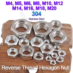Left Hand Thread Hexagon Nut M4 M5 M6 M8 M10 M12 M14 M16 M18 M20 DIN934 304 Stainless Steel Reverse Rotate Hex Nuts Left Tooth
