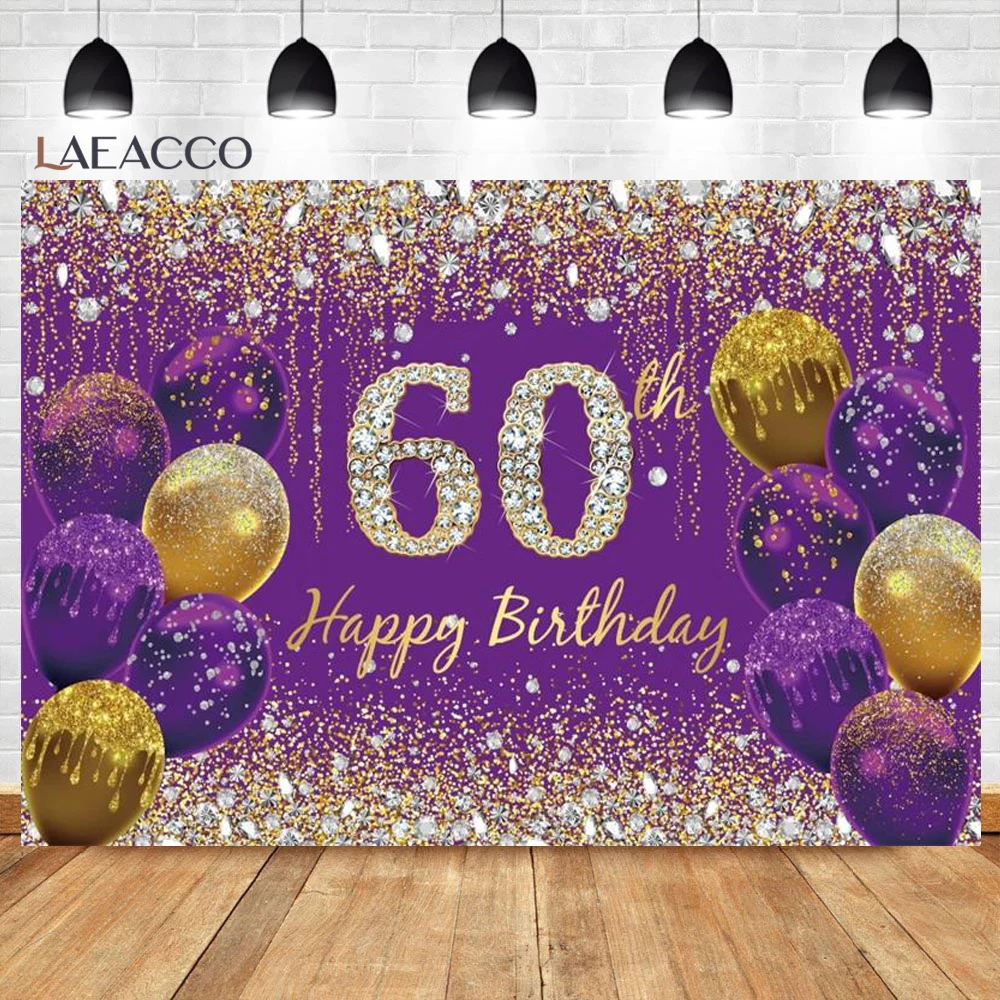 Laeacco Vàng Bóng Happy 60th 50th 40th 30th Sinh Nhật Ruy Băng Lễ Kỷ Niệm Poster Ảnh Nền Nhiếp Ảnh Backdrop