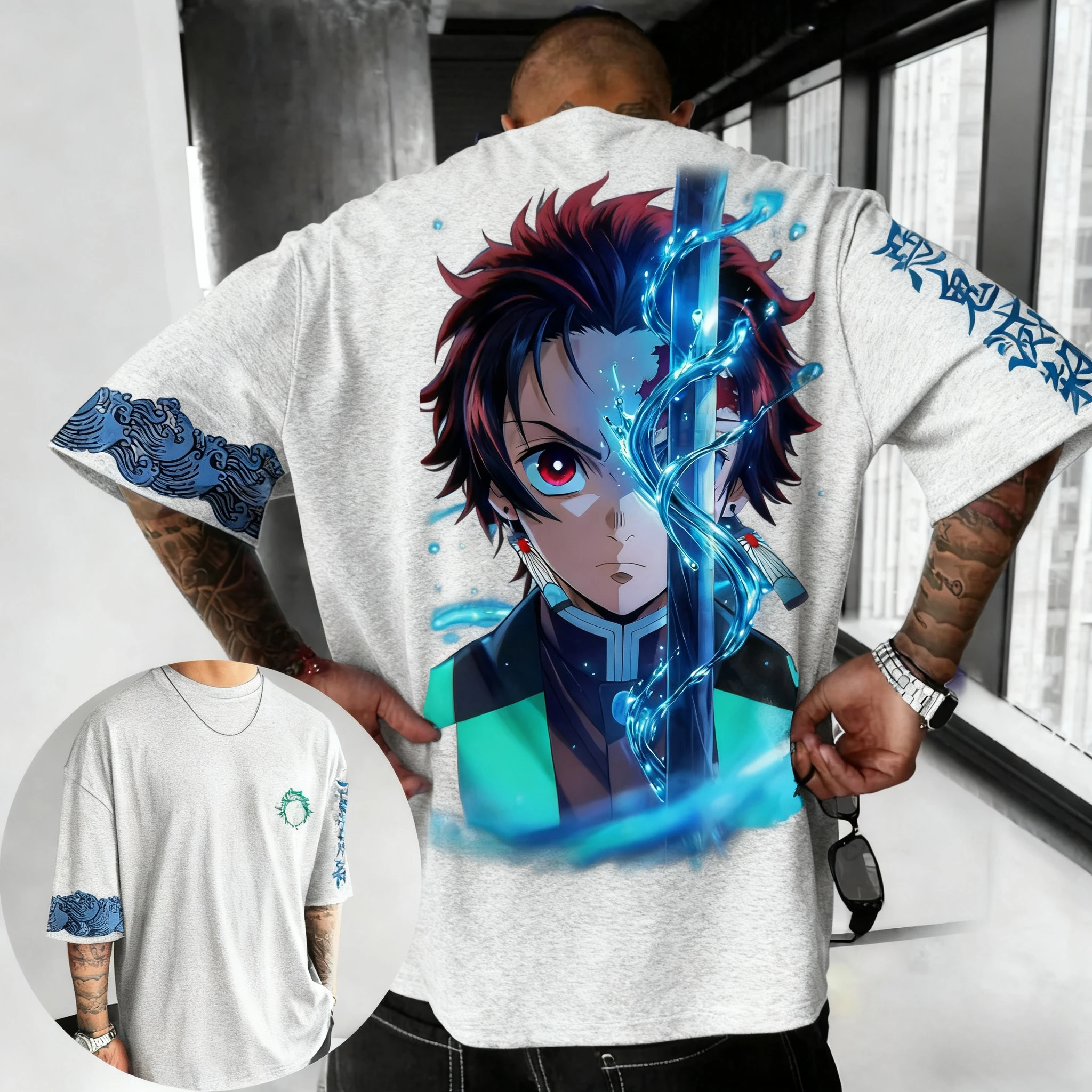 شيطان القاتل الرجال والنساء تي شيرت الصيف جديد كامادو تانجيرو أنيمي مطبوعة الشارع الاتجاه Y2K عادية فضفاض الوالدين والطفل