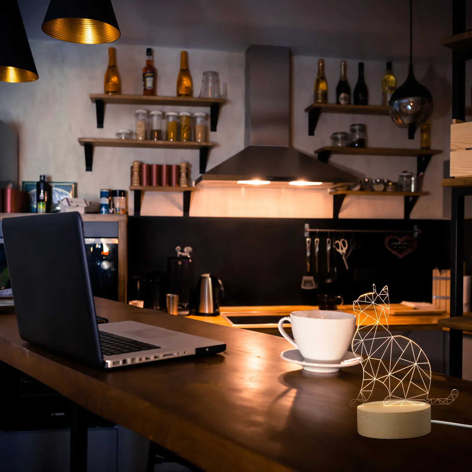 مصباح قطة ثلاثي الأبعاد فريد من نوعه، ضوء سطح المكتب LED للديكور الداخلي، تأثير إضاءة مريح، تصميم كرتوني، ضوء ليلي ثلاثي الأبعاد #4