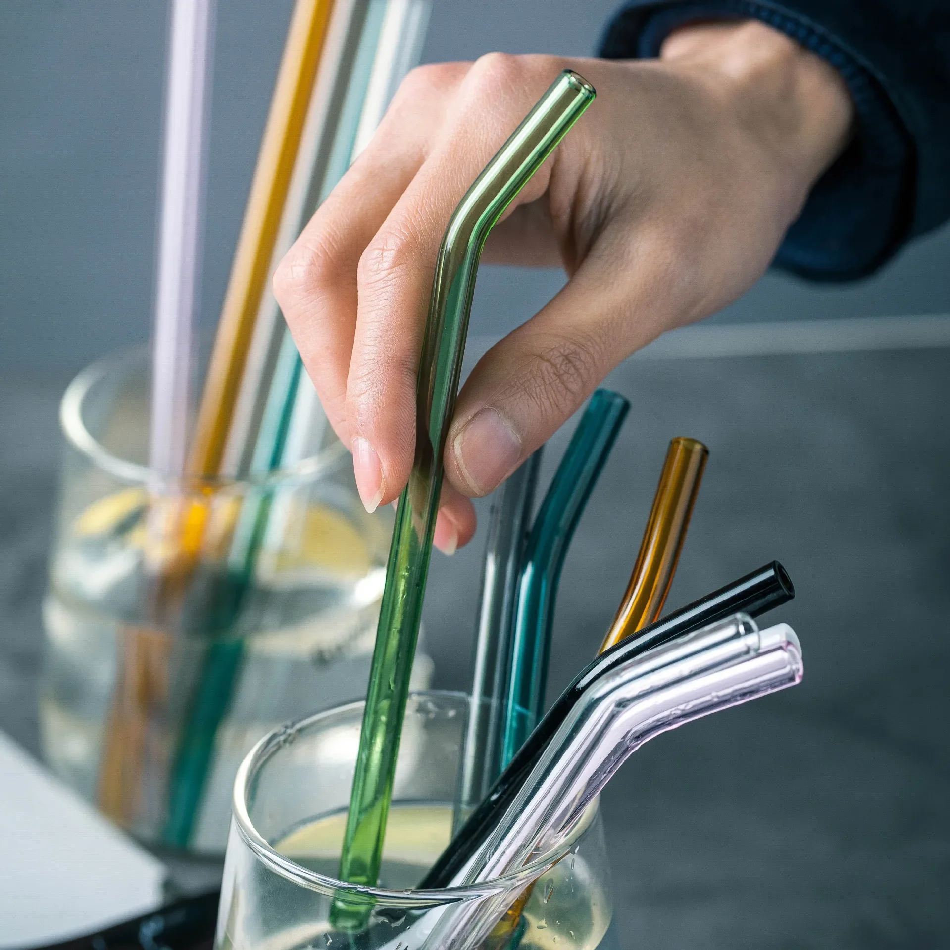 20cm Colorful Reusable Glass Straws High Borosilicate Glass Eco Friendly Drinking Straw for Cocktail Smoothie Milkshake Dinkware