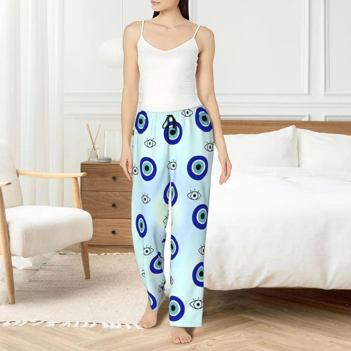 

Custom Print Women Nazar Evil Eye Pajama Pants Symbol Amulet Sleepwear Sleep Lounge Bottoms with Pockets