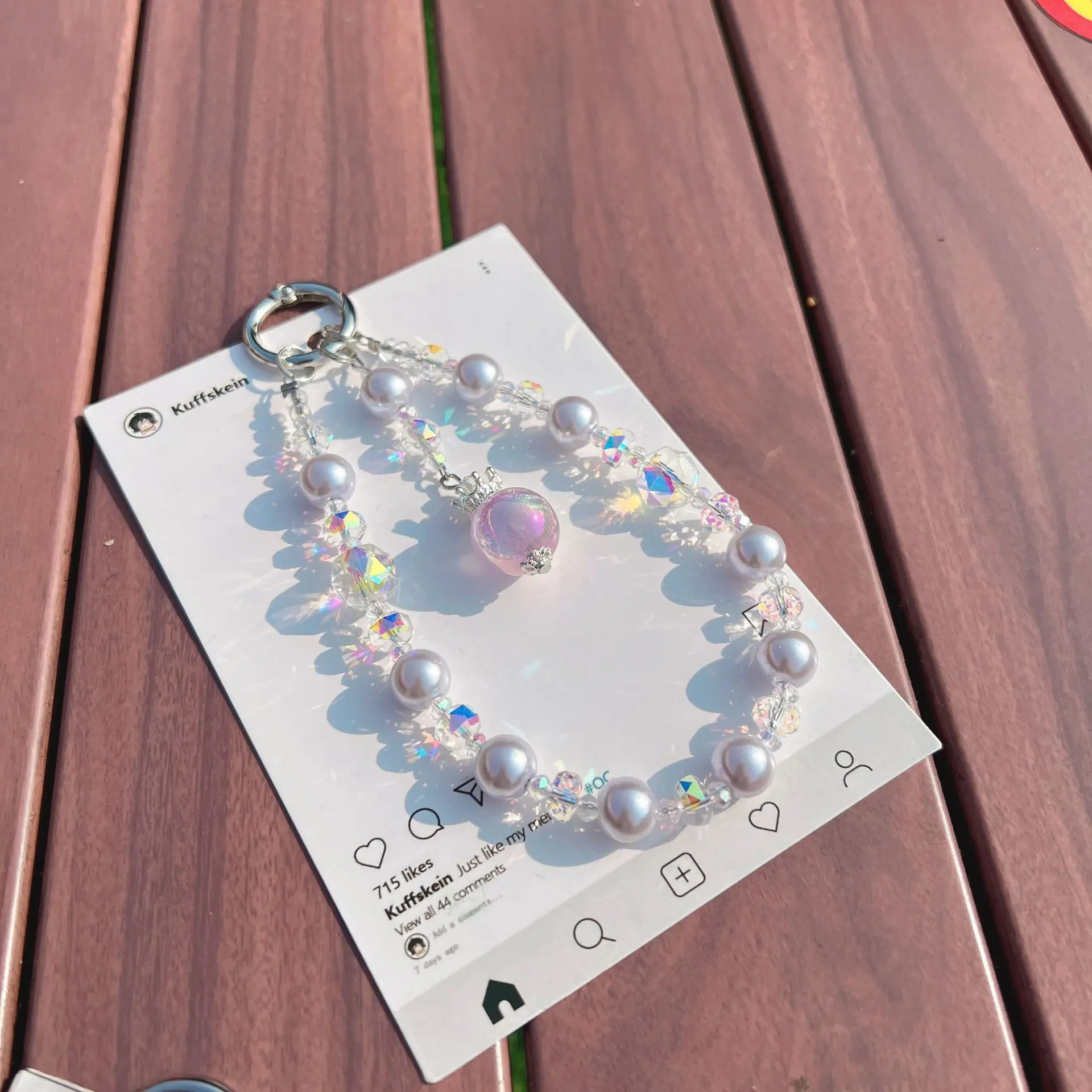 For Phone Hanging Chain Crown Pendant High-End Simple Crystal Beaded Accessory Keychain Niche Light Luxury Short Style