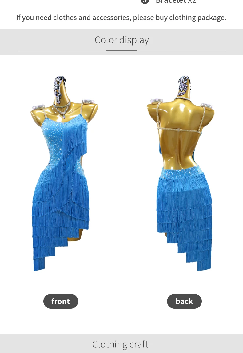 Lateinamerikanisches Tanzkleid, Mädchen-Ballsaal-Sportkostüme, Damen-Trainings- und Karnevalskleidung, weibliche Festtagsoutfits, Party- und Wettbewerbsanzüge. – Detail 5