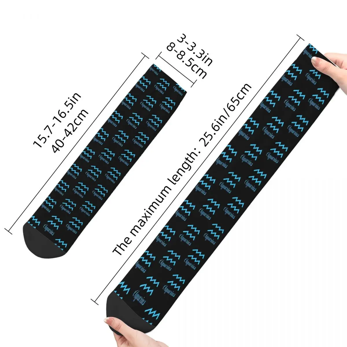 Funny Crazy Sock for Men Aquarius Hip Hop Vintage Zodiac Star Happy Breathable Pattern Printed Boys Crew Sock Casual Gift